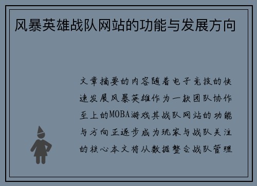 风暴英雄战队网站的功能与发展方向